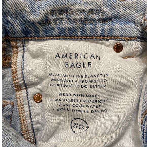 American Eagle Highest Rise Baggy Straight Jeans Light Wash Blue Womens 000 Reg - Picture 7 of 12